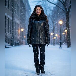 Andrew Marc Leather Jacket With Removable Fur Vest Lining- 2 Jackets in 1